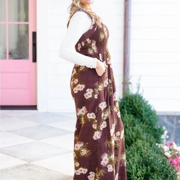 DAVI & DANI Floral Print Brown Jumpsuit - Picture 2 of 9